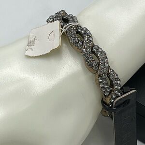 J. Crew Pave‎ Twist Silver Tone Gray Crystal Hinged Bangle Bracelet NWT